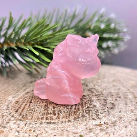 Nature Rose Quartz Hand Carved 2" Sleeping Unicorn Figure - Picture 9 of 10